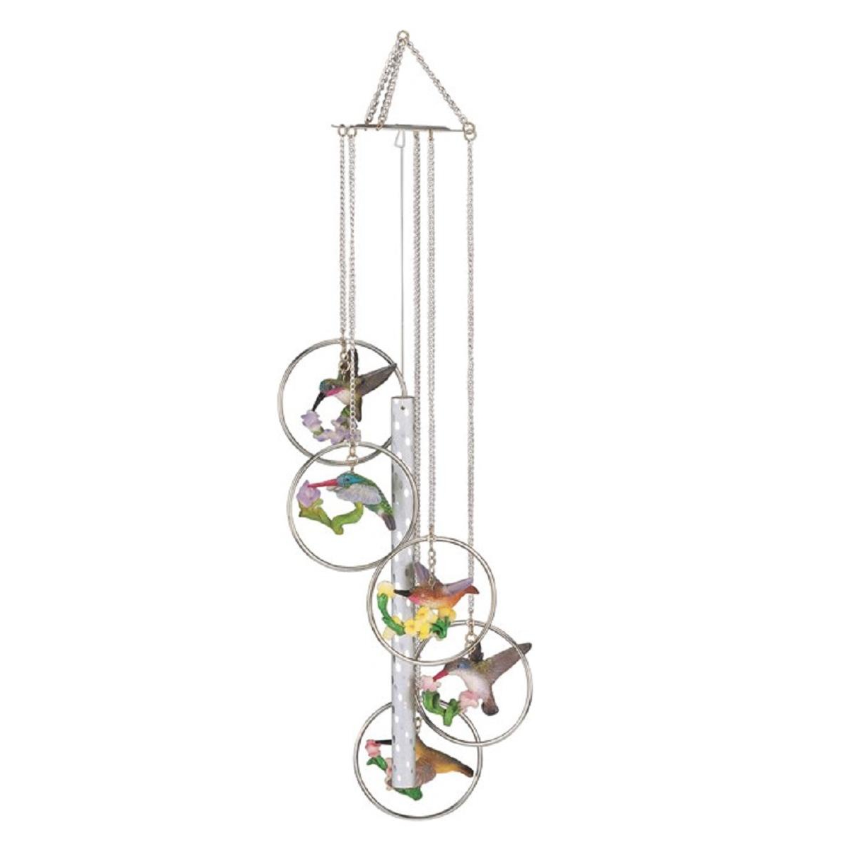 24" Long 5-Ring Polyresin Hummingbird Wind Chime - Silver