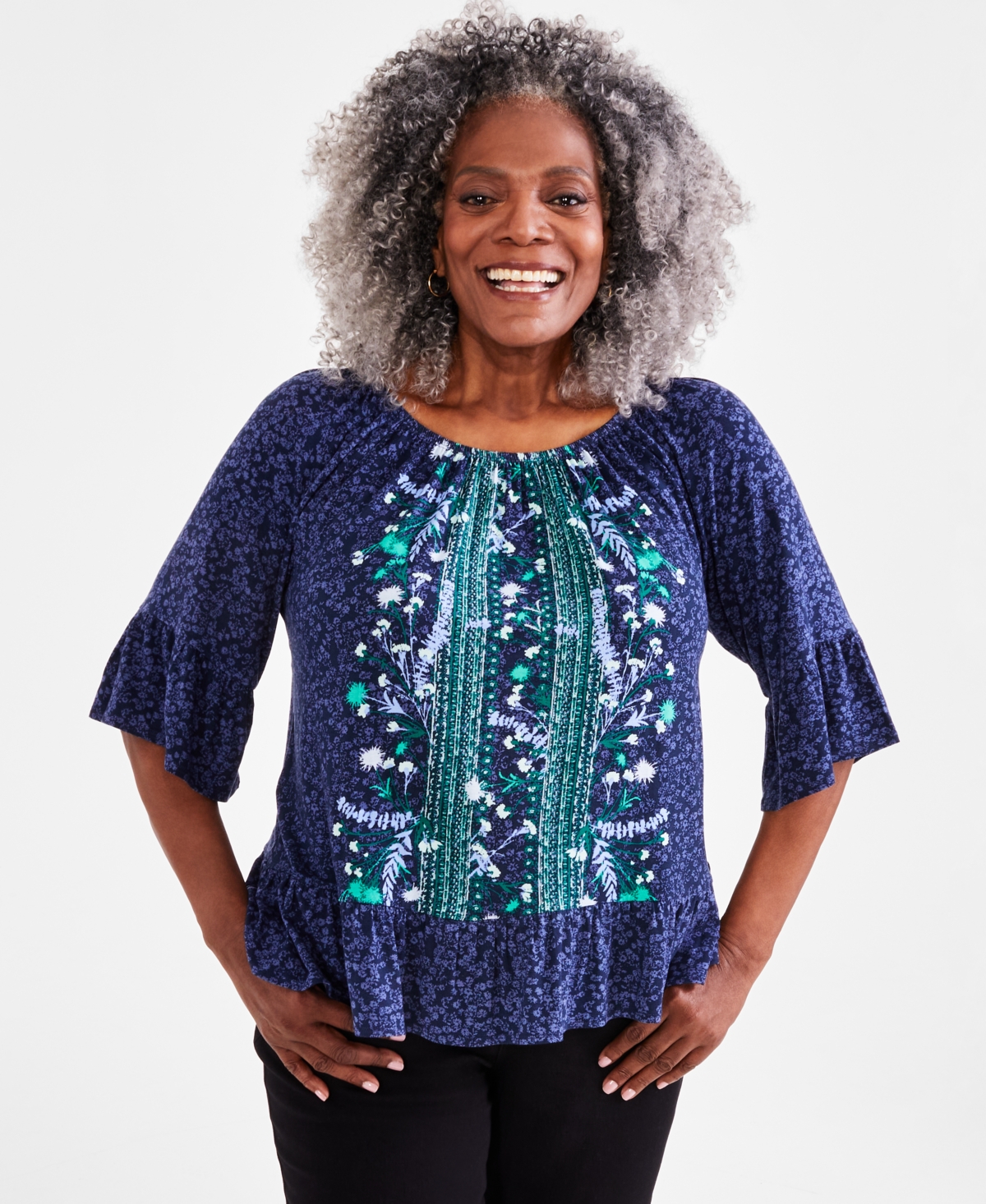 Style & Co Plus Size Printed Top, Created For Macy's In Lola Industrial Blue