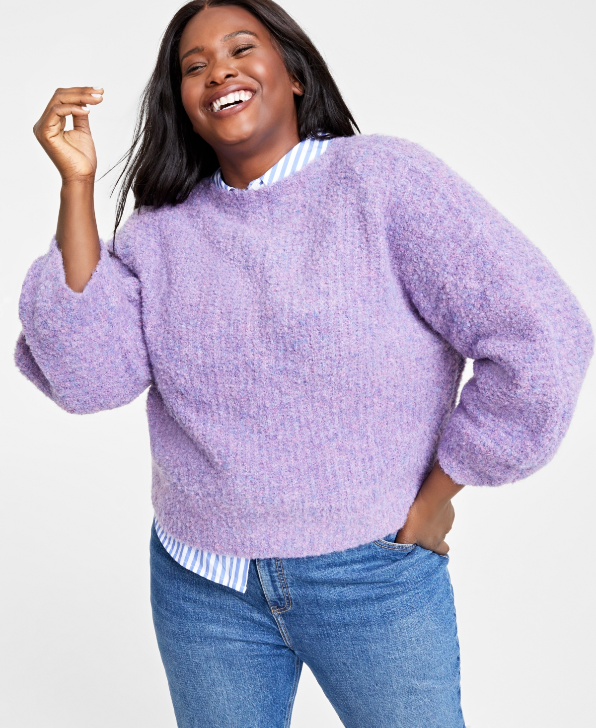 On 34th Plus Size Marled Boucle Sweater, Created For Macy's In Frosted Purple