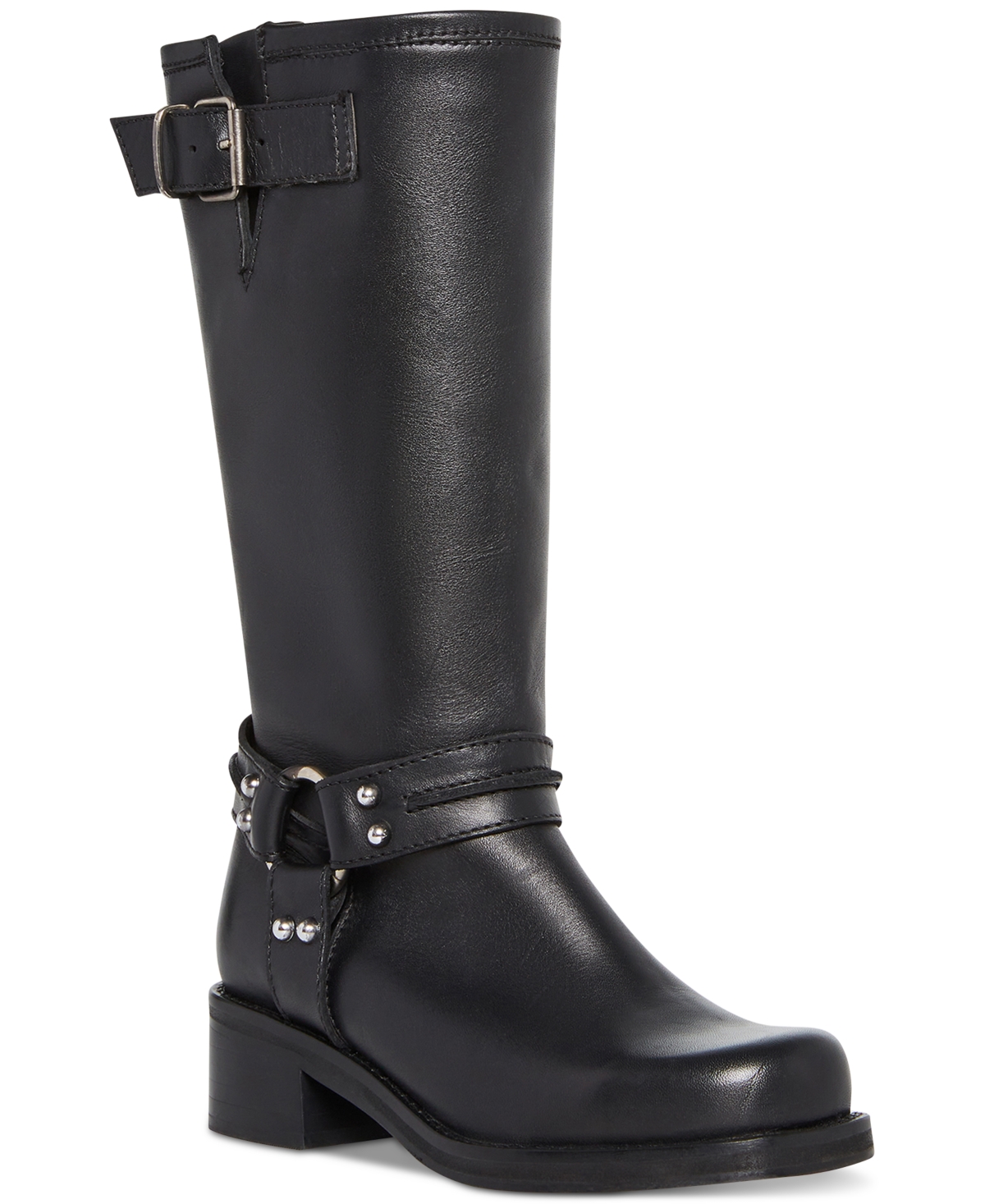 Shop Steve Madden Women's Berrit Mid-shaft Buckled Moto Boots In Black Leather