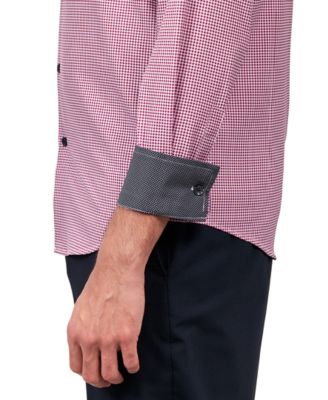 Men's Slim Fit Gingham Performance Stretch Cooling Comfort Dress Shirt