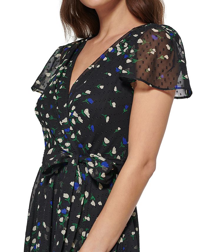 Robe DKNY En Soie 100%, Imprimée Noir Sur écru, Taille 4 - Portée Très Peu, état Parfait