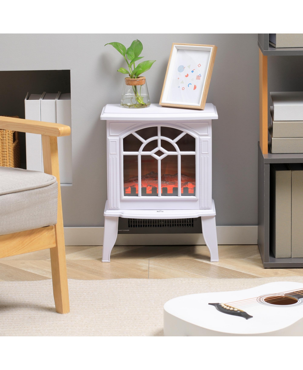 Homcom 18" Electric Fireplace Heater, Fireplace Stove with Realistic Led Flames and Logs, Overheating Protection, 750W/1500W, White