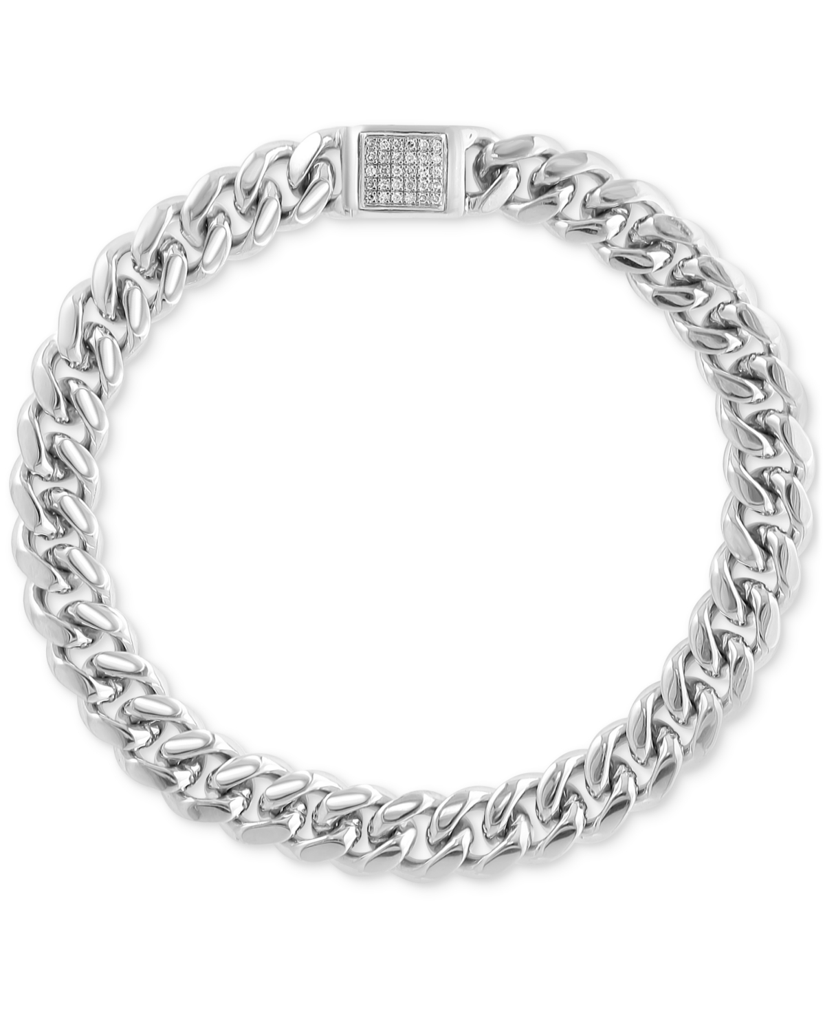 Effy Collection Effy Men's White Topaz Pave Curb Link Bracelet (1/3 Ct. T.w.) In Sterling Silver