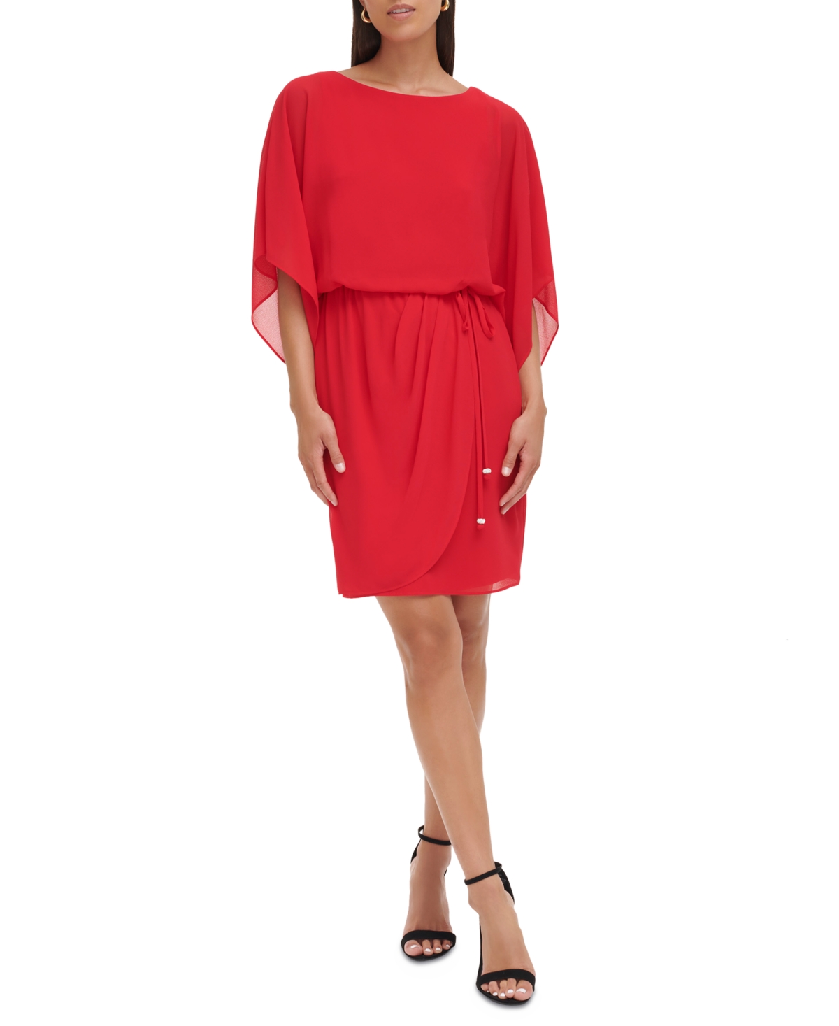 Jessica Howard Petite 3/4-sleeve Blouson Side-tie Dress In Crimson
