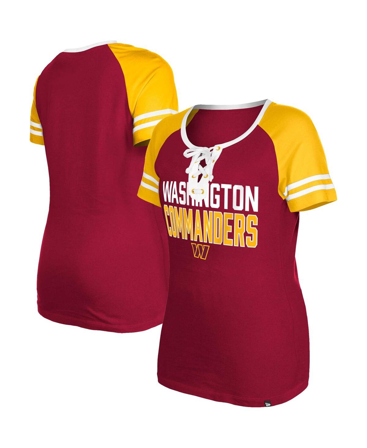 NEW ERA WOMEN'S NEW ERA BURGUNDY WASHINGTON COMMANDERS RAGLAN LACE-UP T-SHIRT 