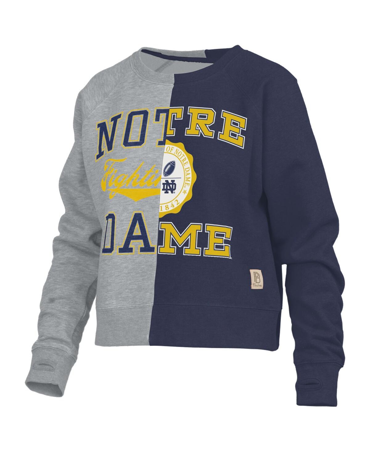 PRESSBOX WOMEN'S PRESSBOX HEATHER GRAY NOTRE DAME FIGHTING IRISH HALF AND HALF RAGLAN PULLOVER SWEATSHIRT 