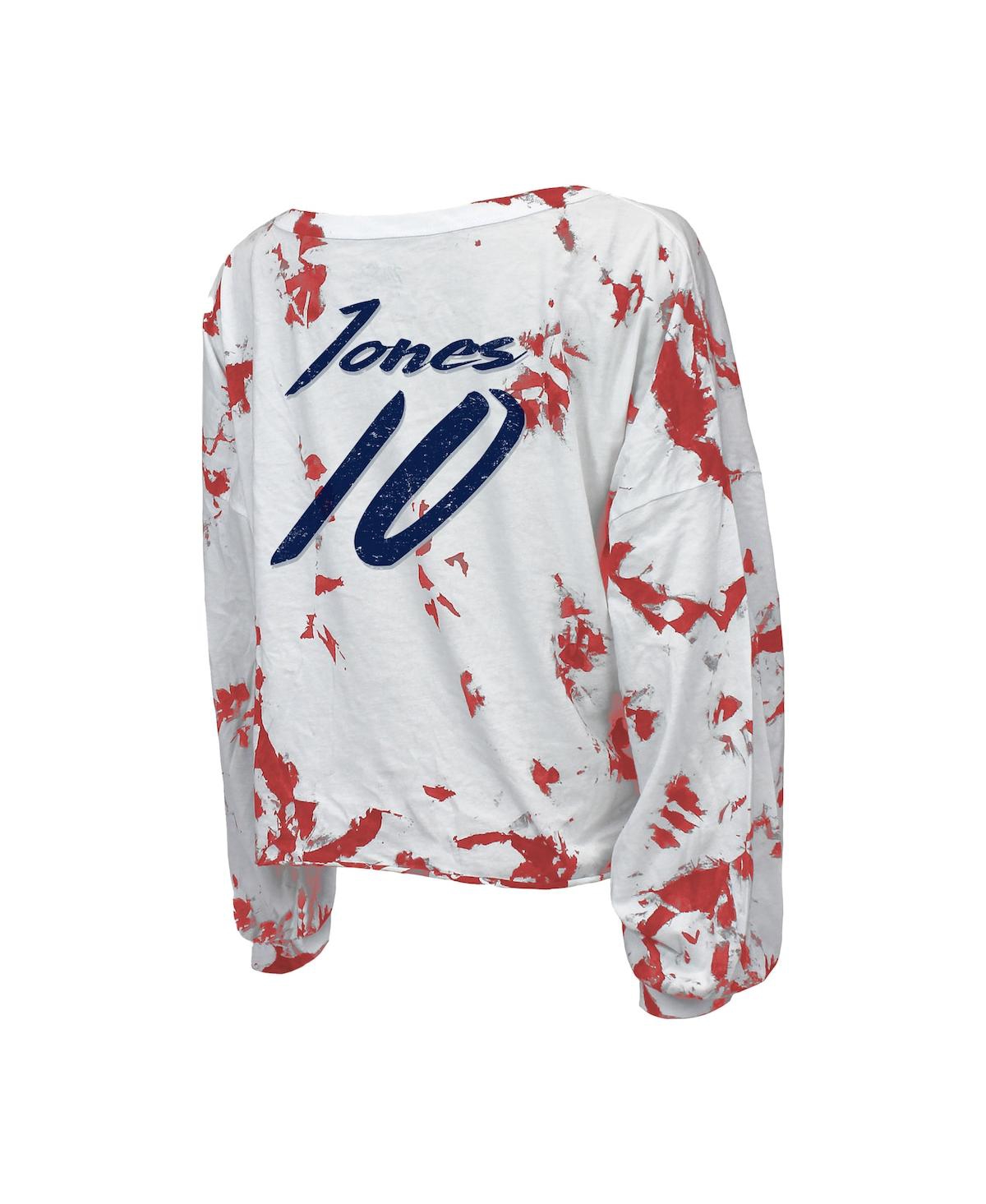 Shop Majestic Women's  Threads Mac Jones White New England Patriots Off-shoulder Tie-dye Name And Number C