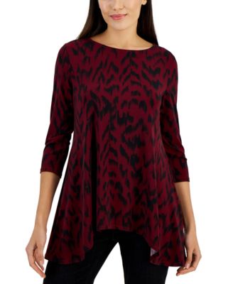 Petite Printed 3/4-Sleeve Long Top, Created for Macy's