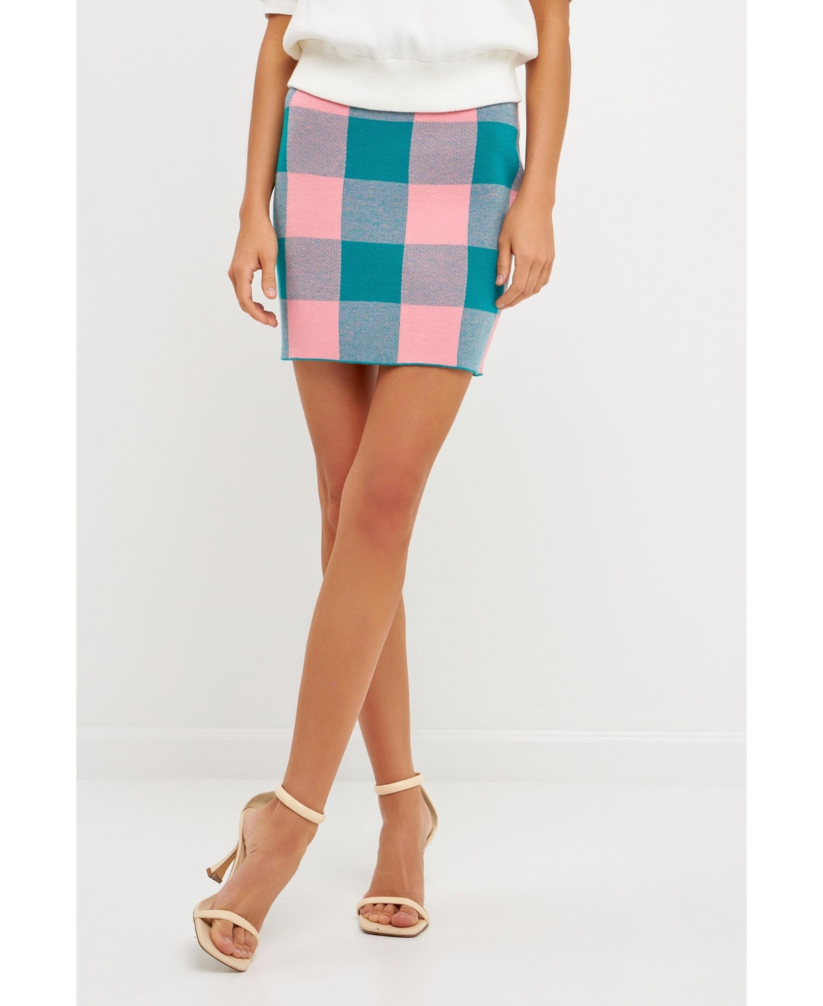 English Factory Women's Gingham Mini Skirt -emerald
