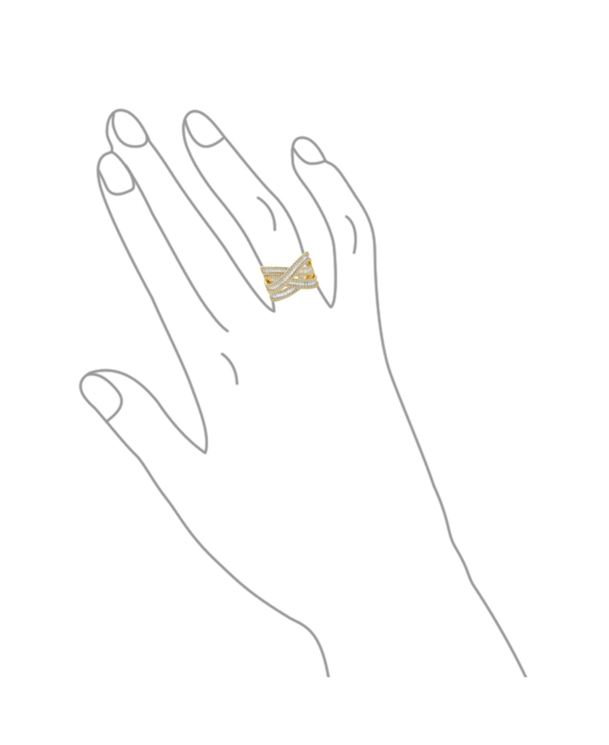 Bling Jewelry Pave Cz Crossover Criss Cross Costume Faux Stacking Wide Statement Cocktail 4 Row Baguette Multi Band Ring For Women 14KGold Plated - Go