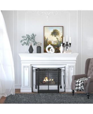 Folding Fireplace Spark Guard Metal Mesh Screen Gate Shield w/ Tool Set