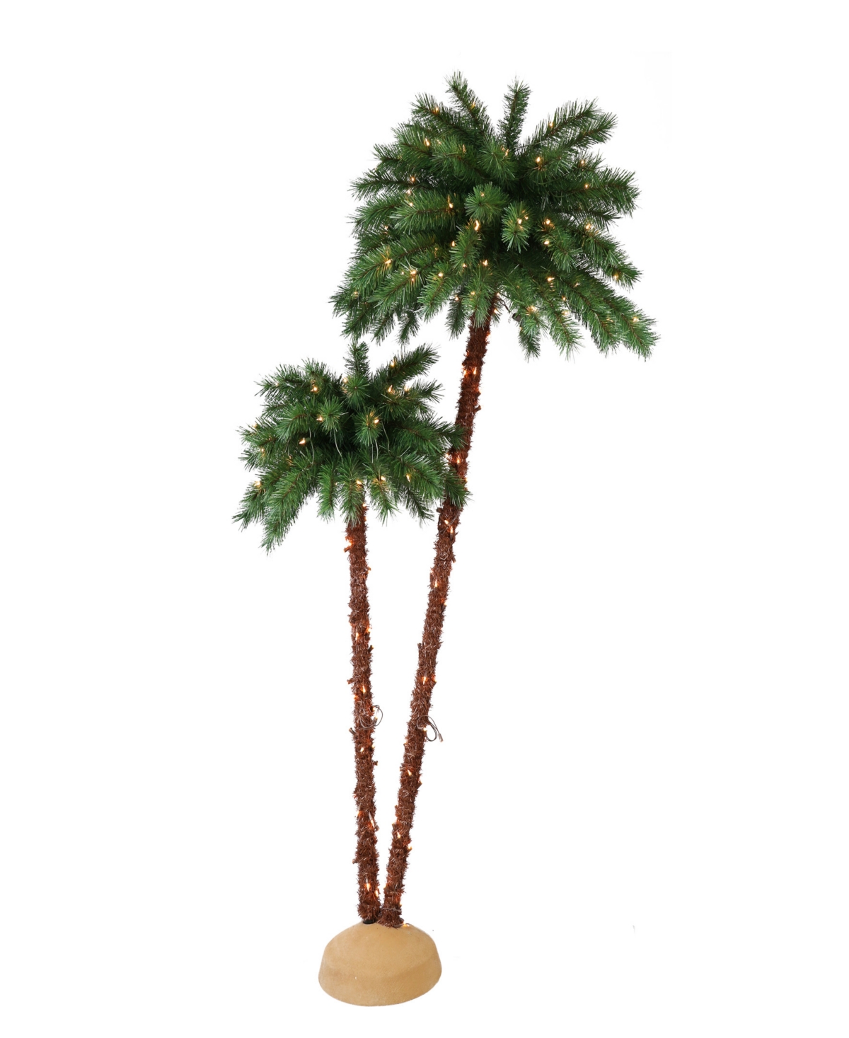 Shop Puleo 3.5' 6' Pre-lit Double Trunk Artificial Palm Tree In Green