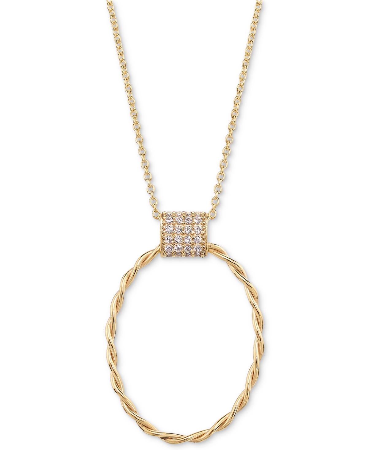 Macy's Diamond Pave Bale Oval Ring Pendant Necklace (1/5 Ct. T.w.) In 14k Gold-plated Sterling Silver, 24"