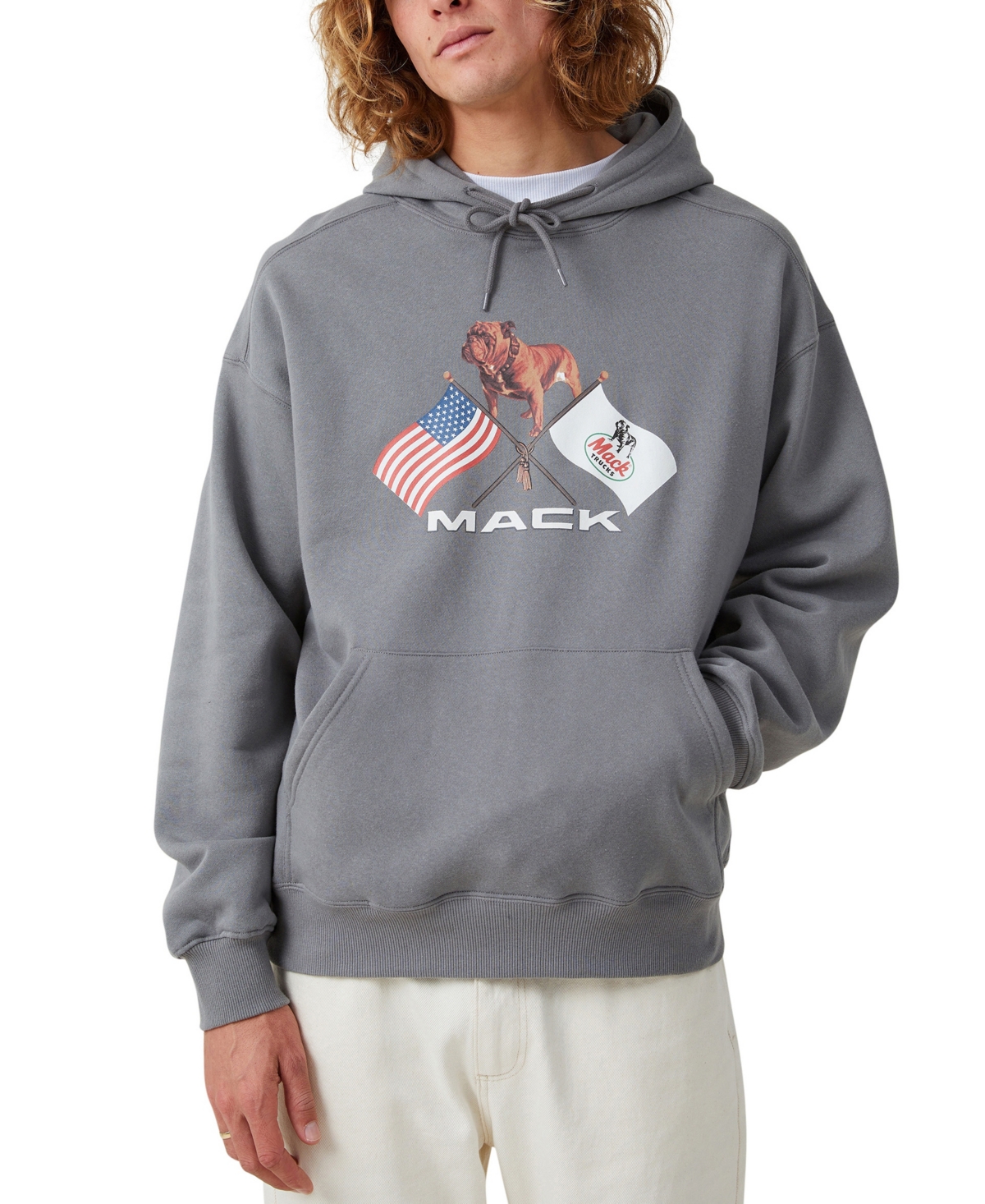 Cotton On Men s Mack Trucks Oversized Hoodie In Mac Slate Stone crossed Flags ModeSens