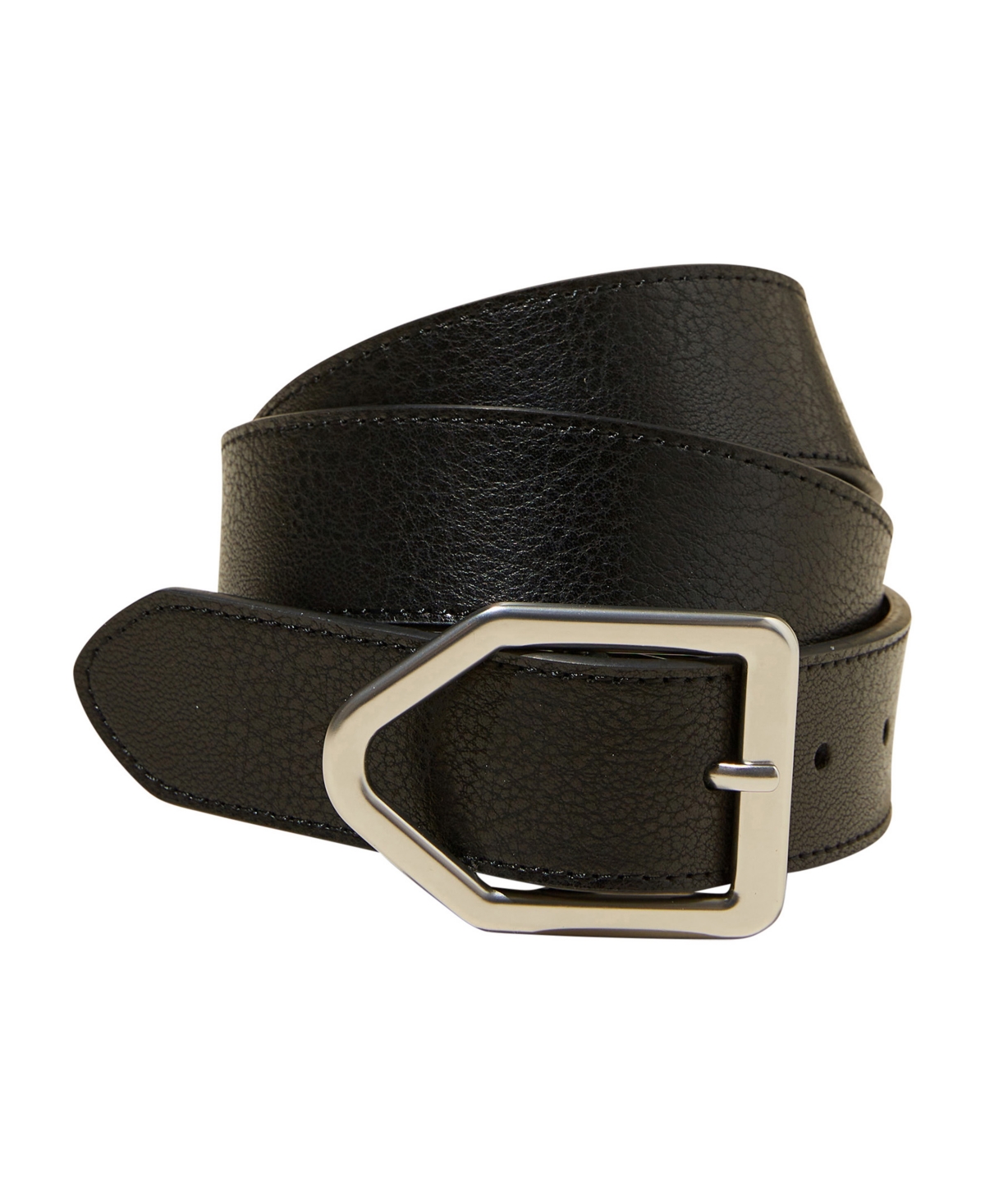 Cotton On Men's Leather Icon Buckle Belt In Black,silver