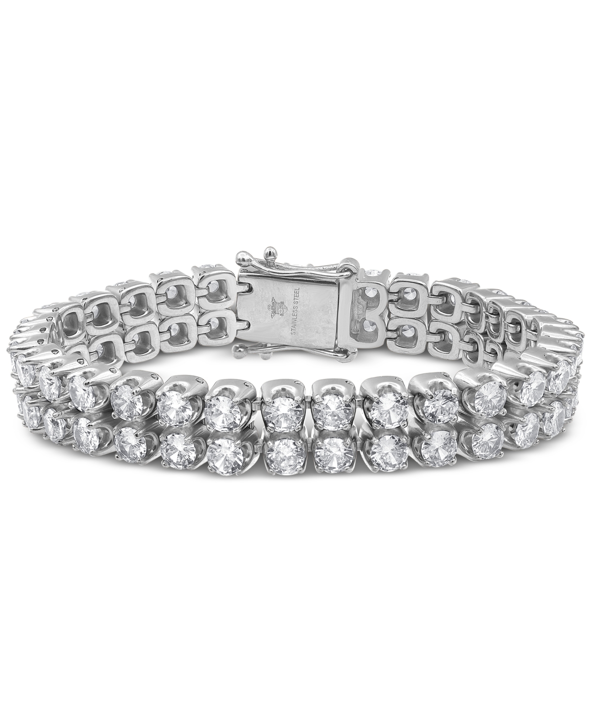Men's Cubic Zirconia Double Row Tennis Bracelet in Black Ion-Plated Stainless Steel - Gold-Tone