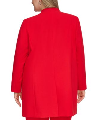 Calvin Klein Plus Size Collarless Open-Front Long Blazer