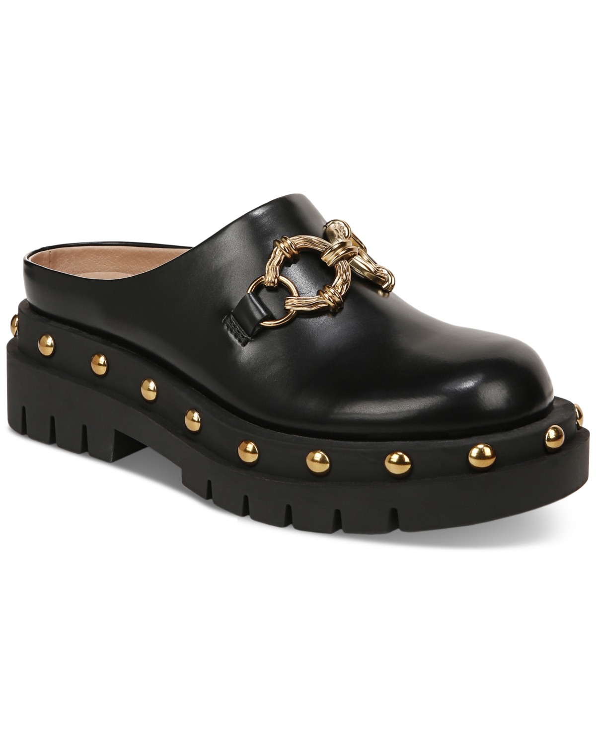Women's Annie Slip-On Studded Lug Sole Clogs - Black Leather