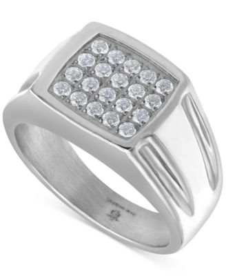 Blackjack Men's Cubic Zirconia Cluster Ring Set in Black Ion-Plated Stainless Steel - Steel