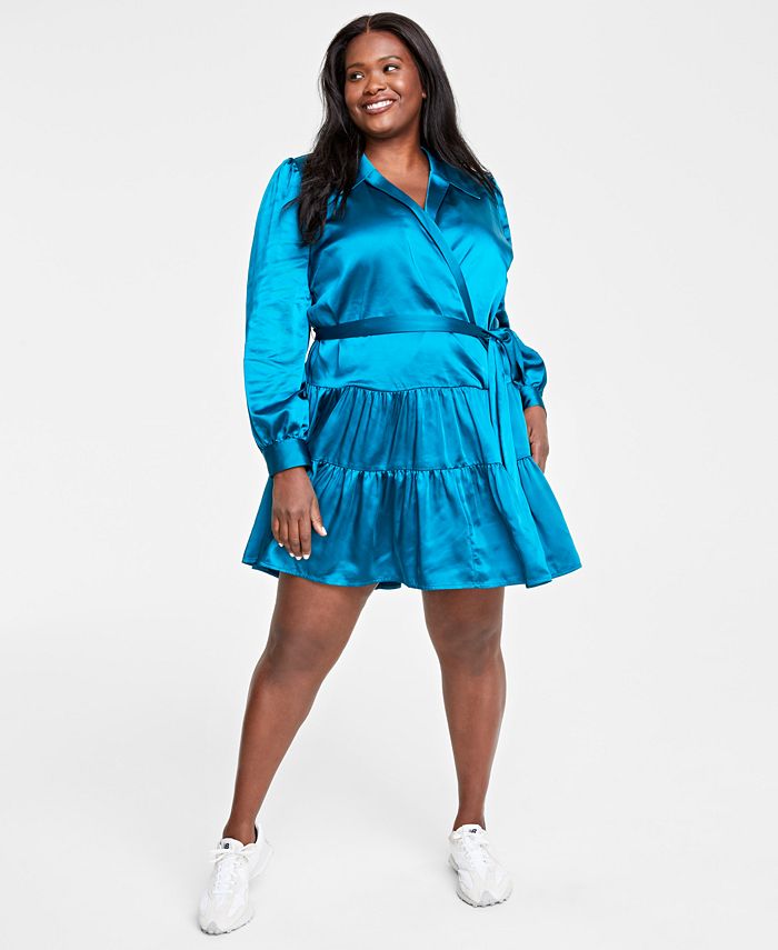 Plus size satin wrap dress online