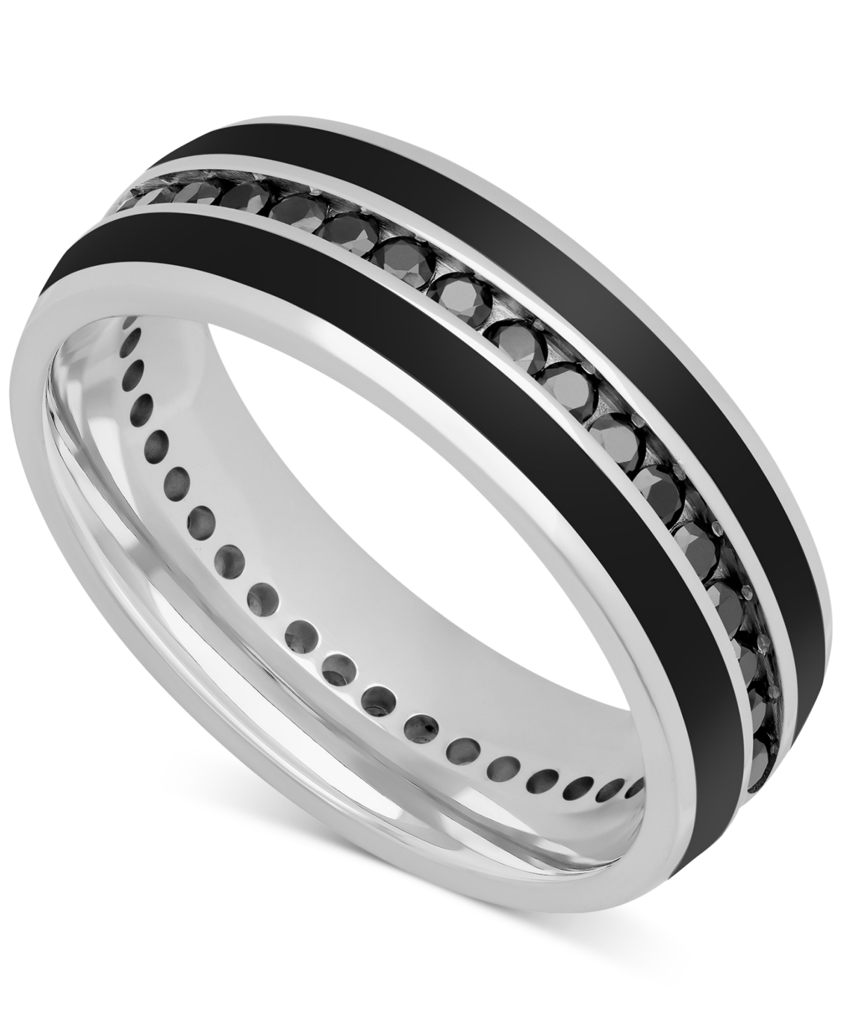 Macy's Men's Black Sapphire (1-1/3 Ct. T.w.) & Ceramic Stripe Band In Sterling Silver (also In Lab-created