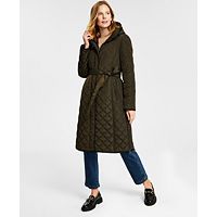 DKNY Women's Hooded Belted Quilted Coat (Various)