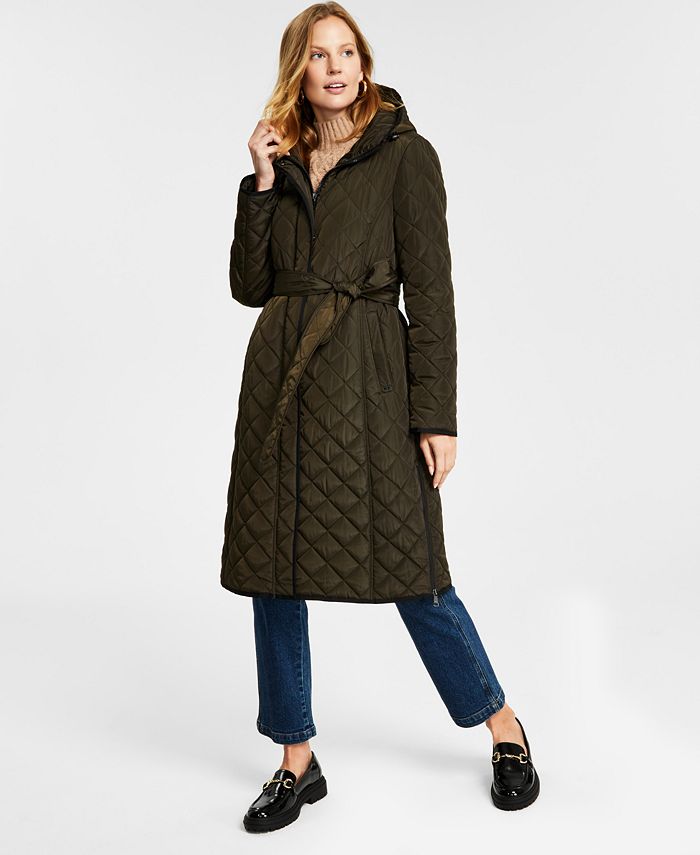 DKNY Women's Hooded Belted Quilted Coat Macy's, 54% OFF