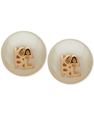 KARL LAGERFELD PARIS - Women's Imitation-Pearl Logo Stud Earrings