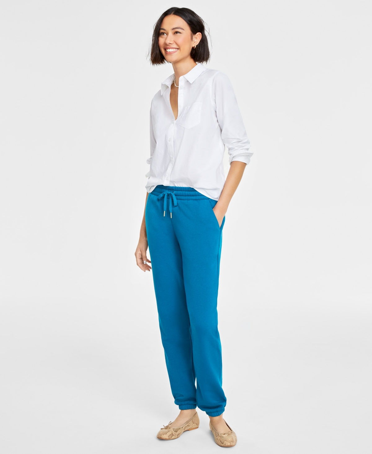 On 34th Women's Heathered Fleece Jogger Pants, Created For Macy's In Blue Lagoon