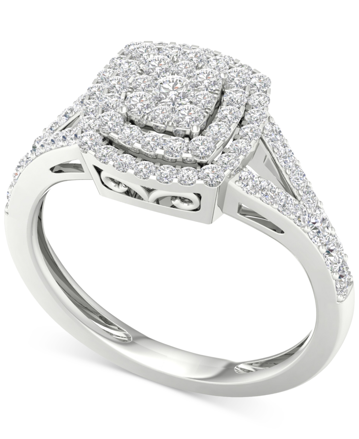 Macy's Diamond Cluster Double Halo Engagement Ring (1/2 Ct. T.w.) In 14k White Gold