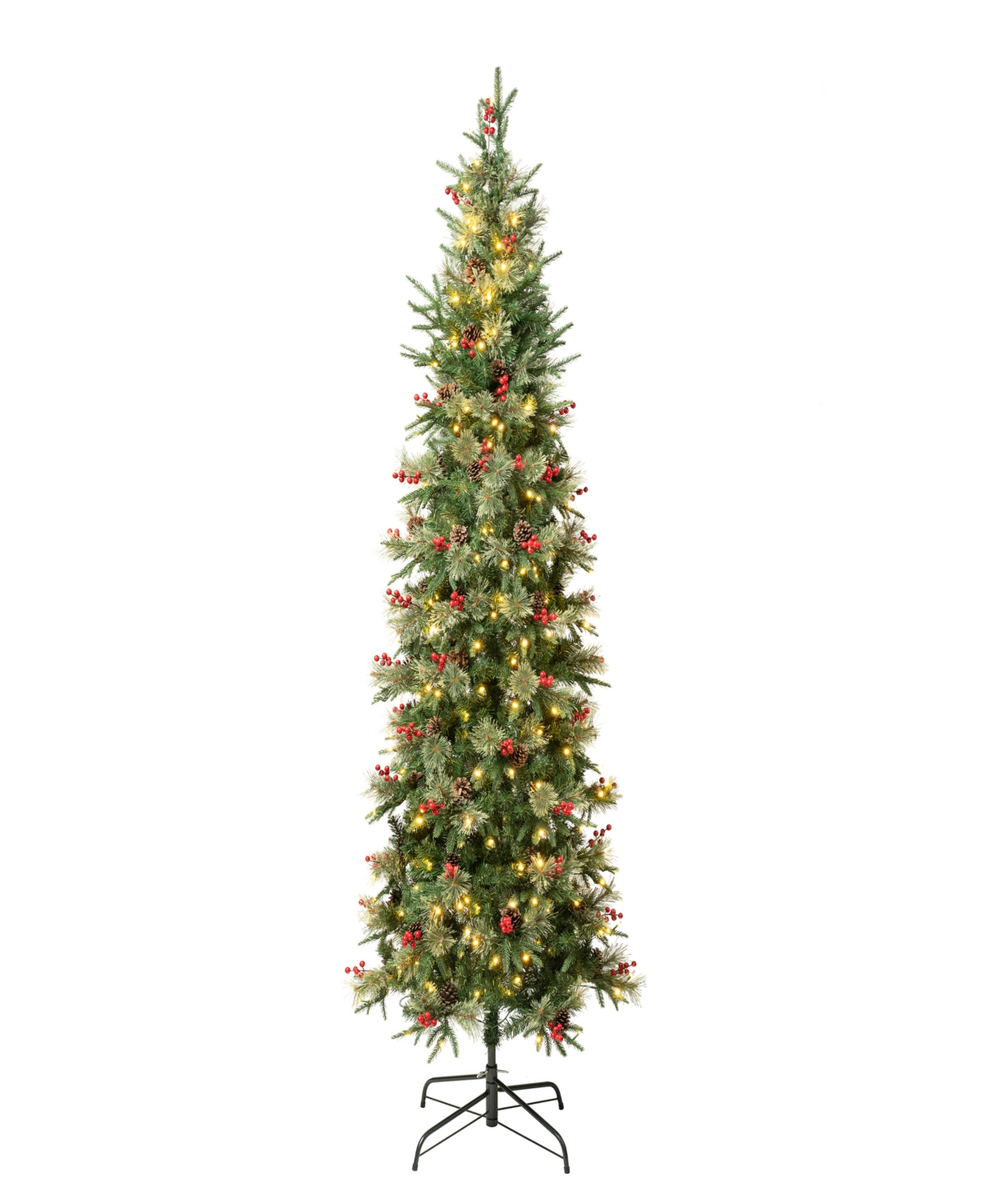 National Tree Company 7.5' Feel-real Virginia Pine Hinged Pine-needle Slim Christmas Tree W Berries & Pinecones In Green