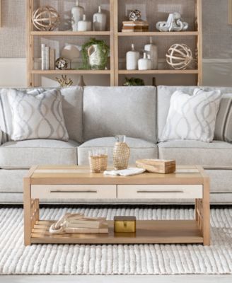 Biscayne 48" Wood with Travertine Insert Rectangle Coffee Table