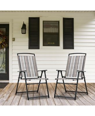 2pcs Patio Folding Sling Chairs Dining Armrest Backrest Outdoor Portable