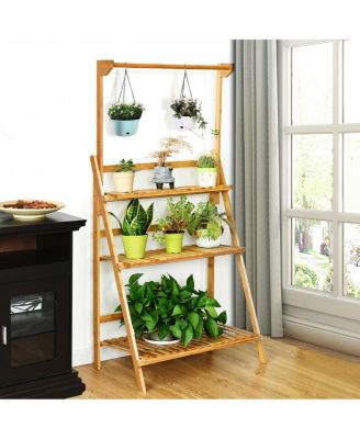 3 Tier Bamboo Hanging Folding Plant Shelf Stand Flower Pot Display Rack Bookcase