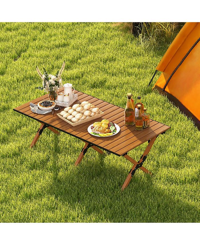 Costway Folding Aluminum Camping Table with Carry Bag Roll-Up Picnic ...