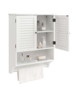 Bathroom Wall Mounted Medicine Cabinet with Louvered Doors and Towel Bar
