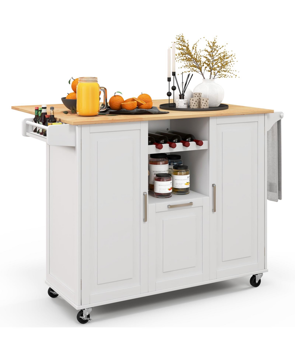 Costway Rolling Kitchen Island Utility Serving Cart With Drop Leaf Wine