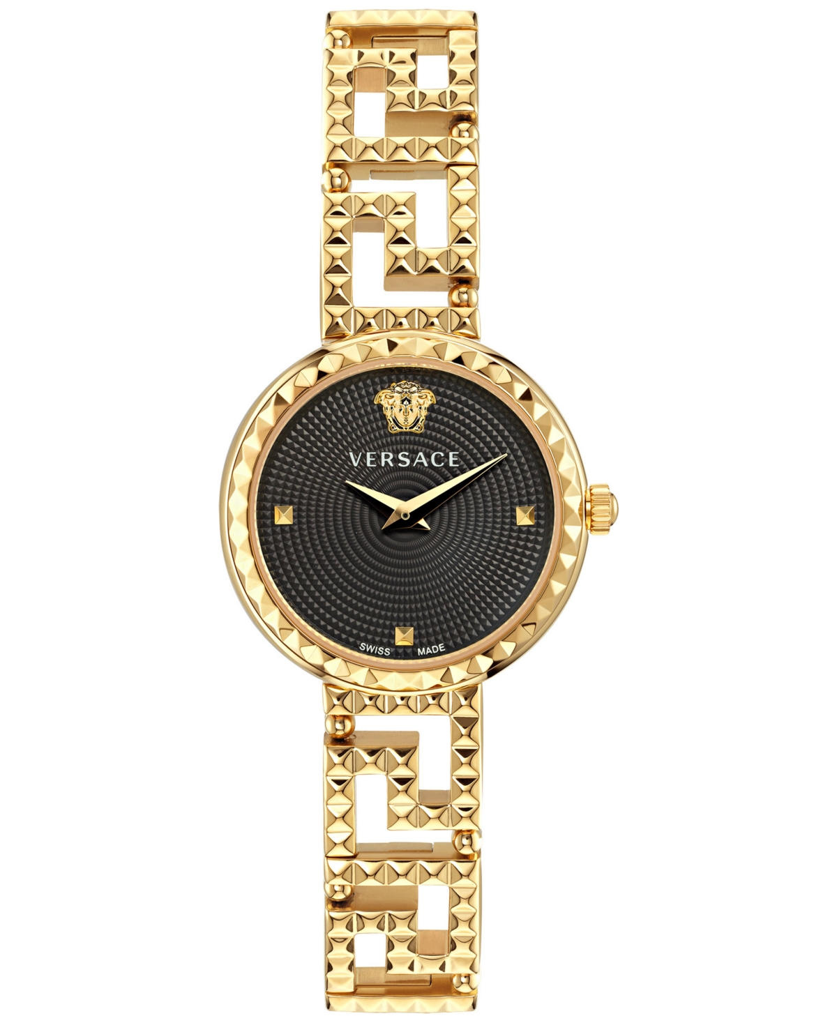 Versace Women's Swiss Greca Goddess Gold Ion Plated Stainless Steel Cut-out Bracelet Watch 28mm In Black/gold