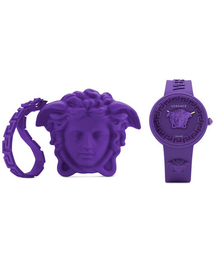 Versace Women's Swiss Medusa Pop Purple Silicone Strap Watch 39mm Set