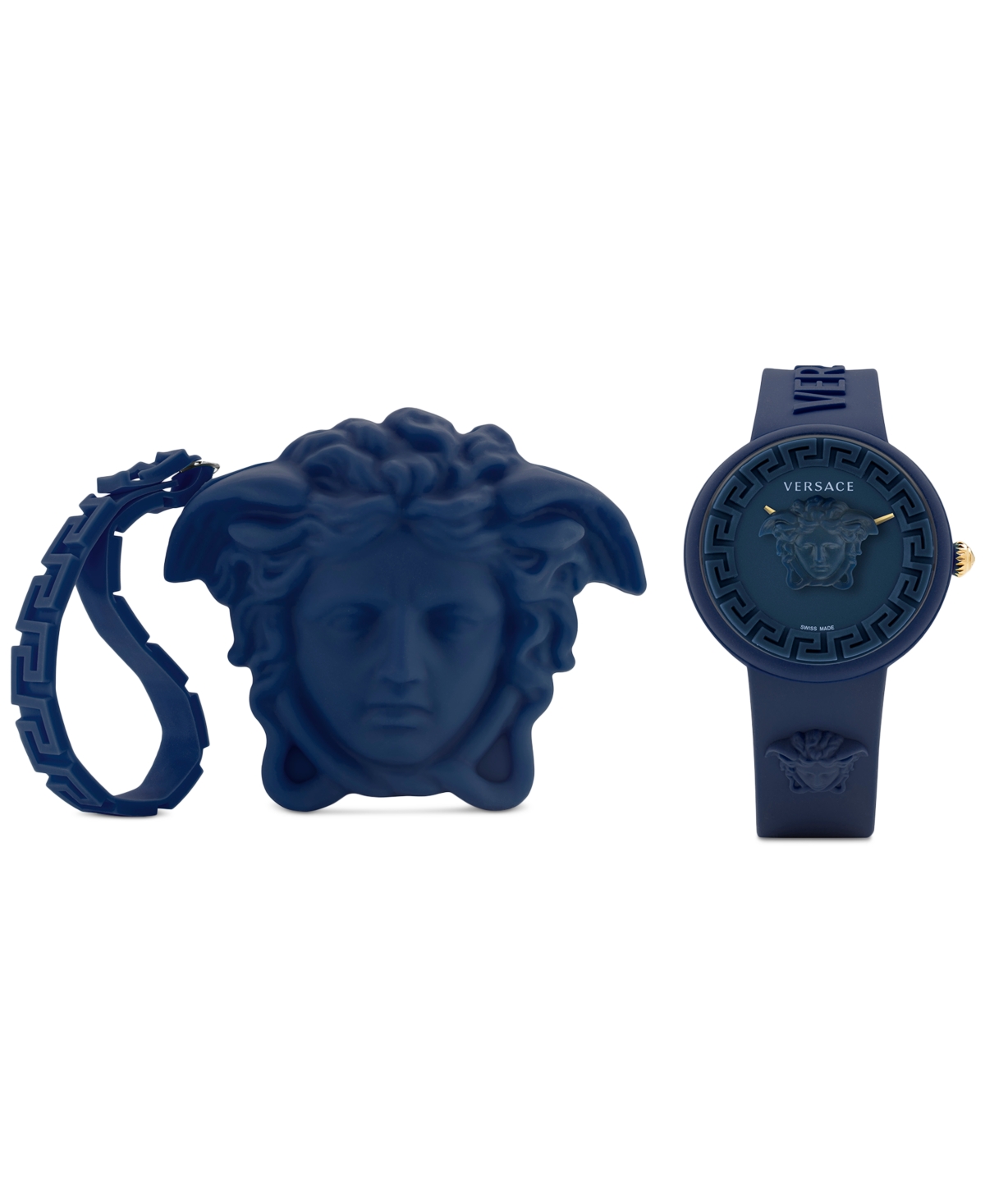 Versace Women's Swiss Medusa Pop Blue Silicone Strap Watch 39mm Set In Navy
