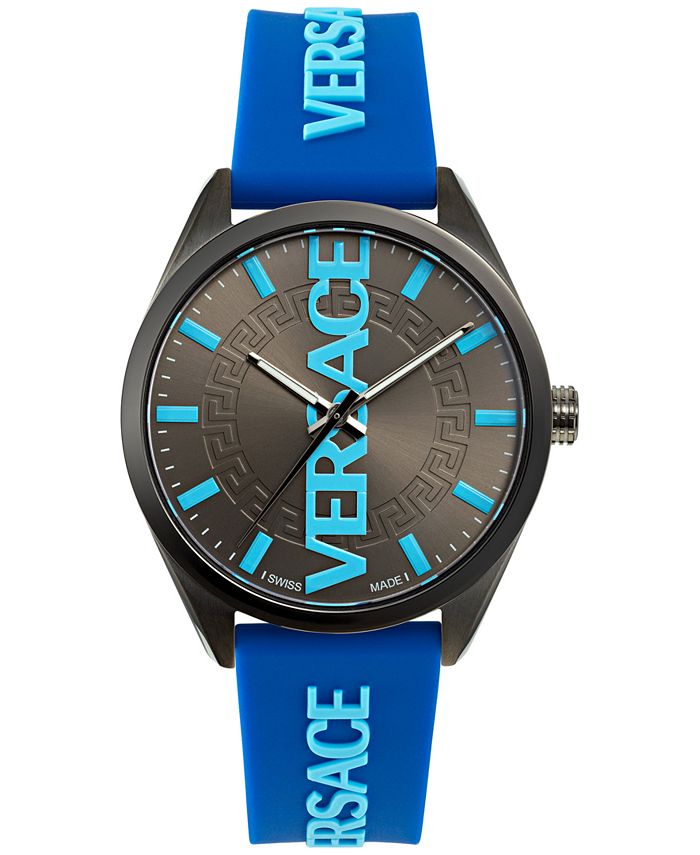 Versace Men's Swiss VVertical Blue Silicone Strap Watch 42mm Macy's