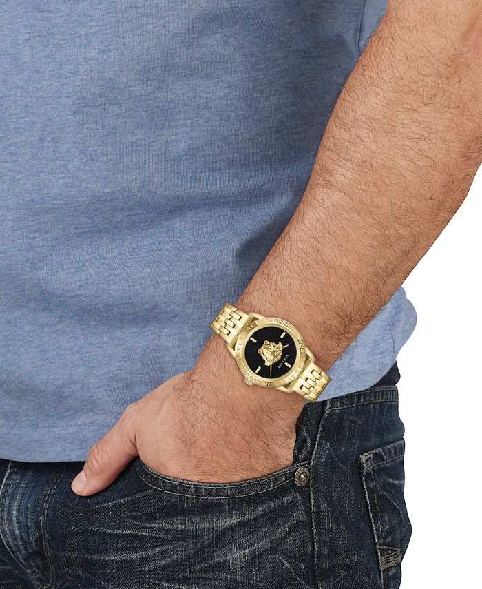 Versace Men's V-Code Swiss Ion-Plated Gold-Tone Stainless Steel