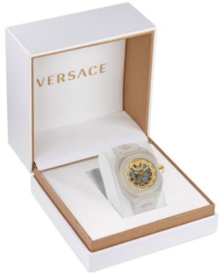 Versace Men's Swiss Automatic V-Legend Skeleton Beige Rubber Strap Watch 42mm