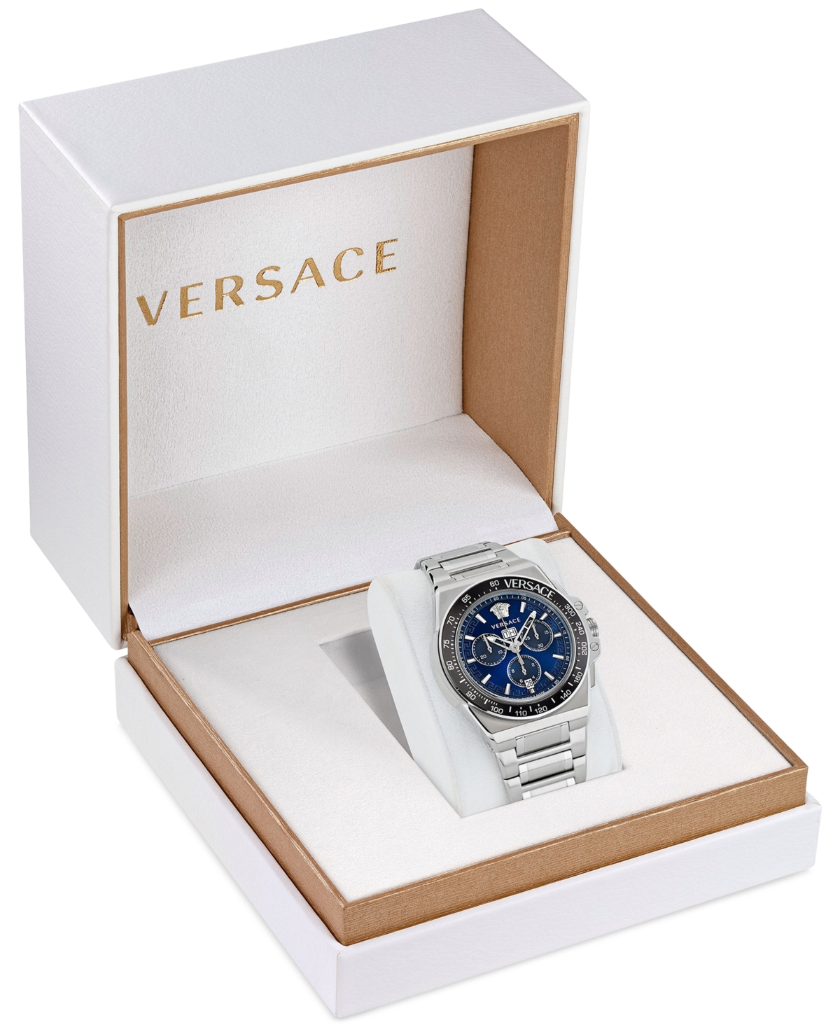 Shop Versace Men's Swiss Chronograph Greca Extreme Stainless Steel Bracelet Watch 45mm