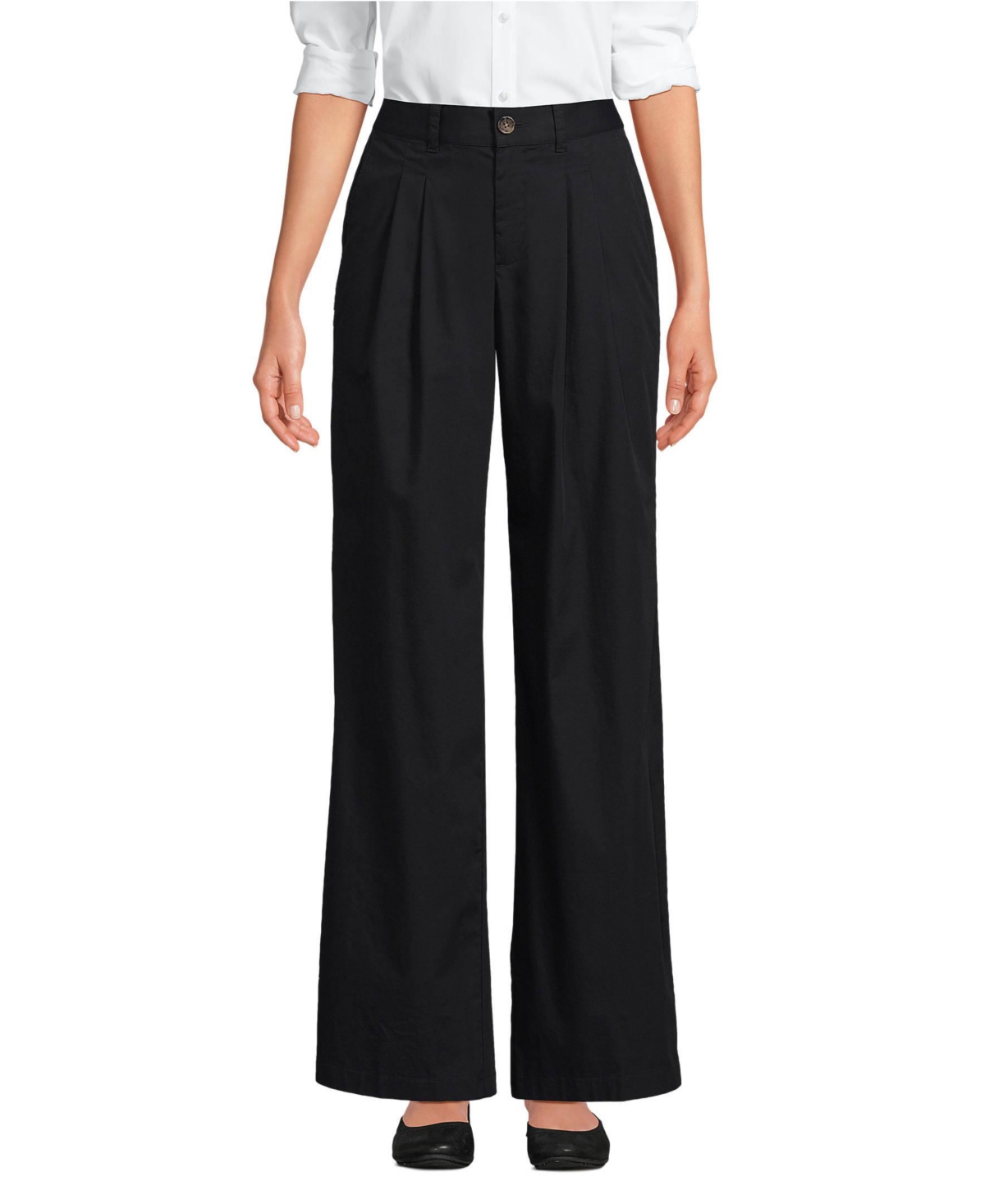 Lands' End Women's High Rise Crisp Poplin Chino Wide Leg Pants