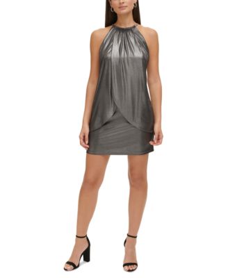 kensie - Women's Metallic Jersey High-Neck Sleeveless Dress