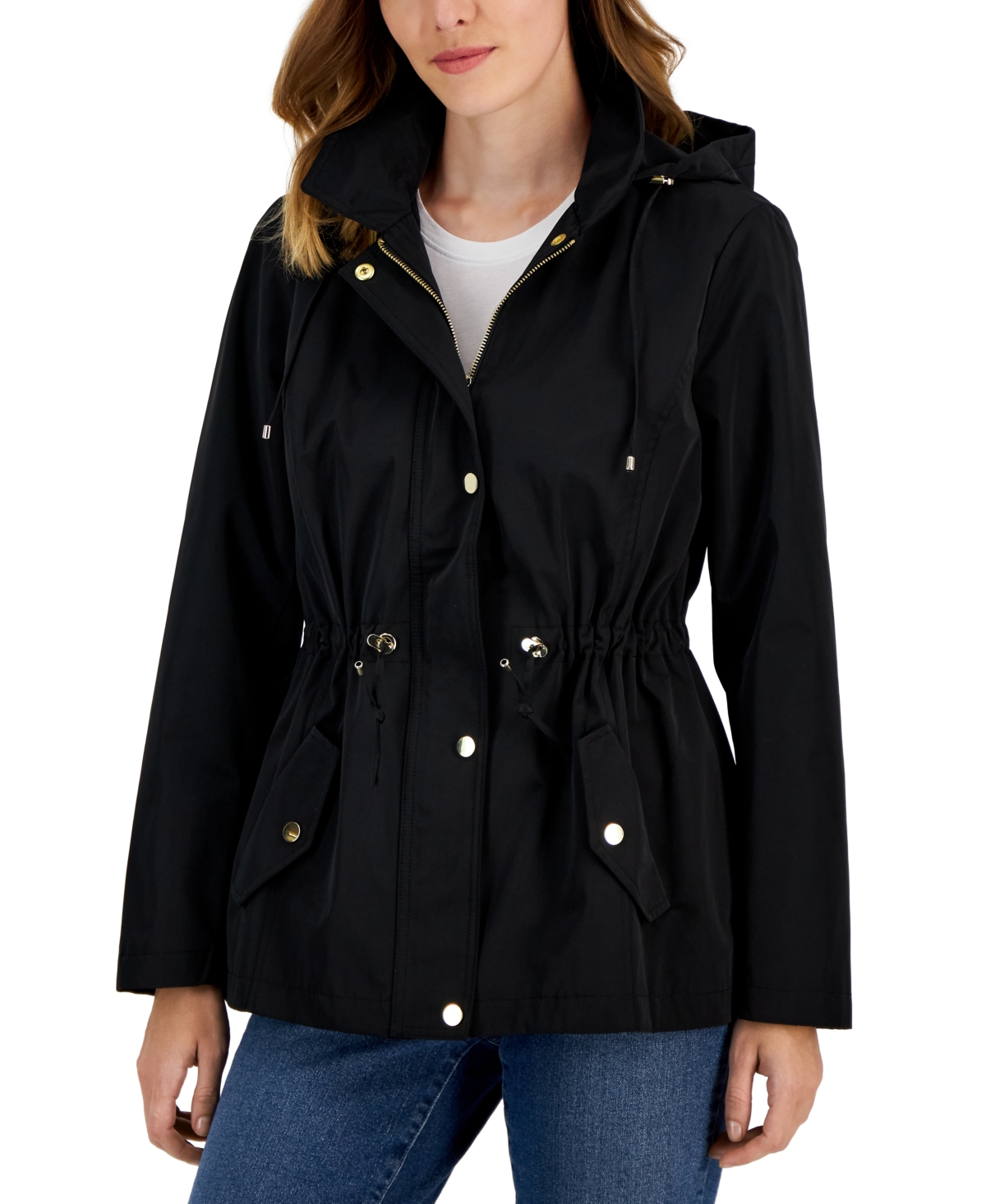 Style & Co Women's Hooded Anorak, Pp-4x, Created For Macy's In Deep Black