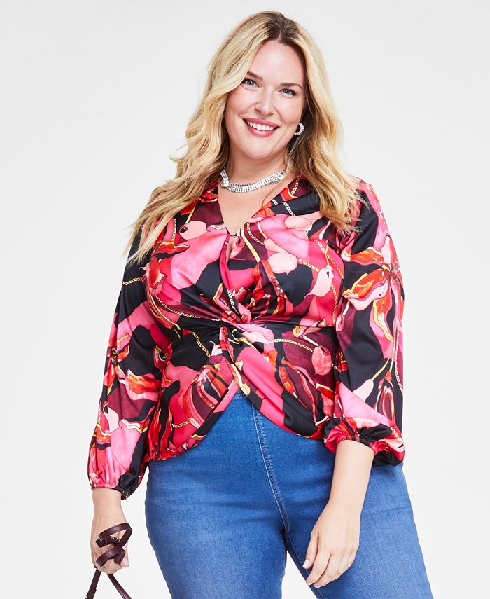 Macy s red cheap plus size tops