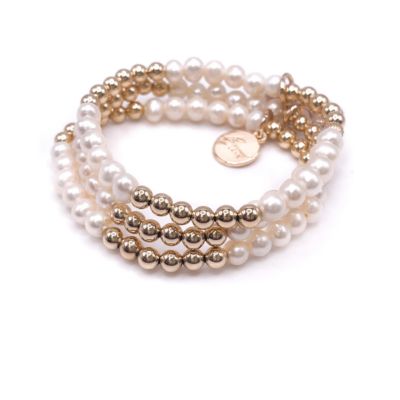 5mm Gold Filled Ball and Freshwater Pearl Stretch Bracelet